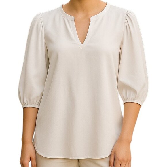 Trina Turk Women's White Split Neck Balloon 3/4 Sleeve Blouse - Size S - Picture 1 of 13